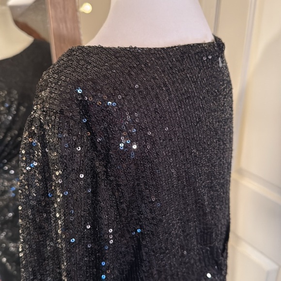 MAC DUGGALBlack Long Sleeve Sequin Gathered Waist Dress